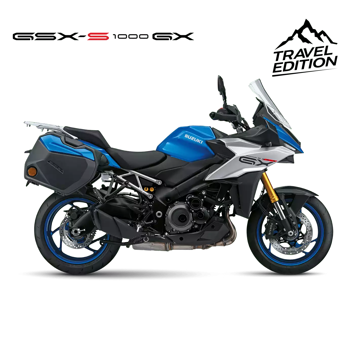 GSX-S1000GX Travel Edition Mehr Komfort. Mehr Style. Mehr Freiheit. Die GSX-S1000GX Travel Edition bietet dir das Maximum an Touringkomfort und bringt alles mit, was du für die große Tour brauchst. Die Seitenkoffer mit edlen Abdeckungen in Fahrzeugfarbe schlucken dein Reisegepäck mit Leichtigkeit, während der Hauptständer das Beladen spielend einfach macht. Und wenn die Temperaturen sinken, sorgt die Griffheizung für warme Hände und ungetrübten Fahrspaß.