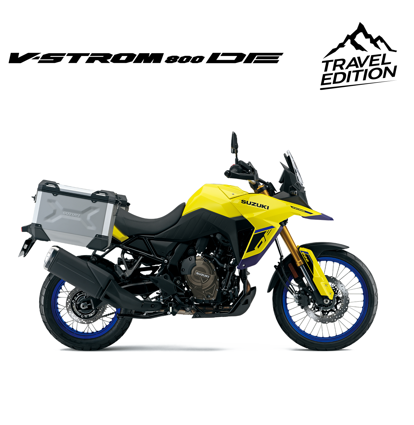 V-Strom 800DE Travel Edition Mehr Stauraum. Mehr Abenteuer Die V-Strom 800DE Travel Edition kommt mit robusten Aluminium-Seitenkoffern – perfekt für lange Touren und spontane Trips. Wetterfest, sicher und mit viel Platz für deine Ausrüstung begleitet sie dich auf jedem Terrain. Ob langer Roadtrip oder ein kurzer Abstecher ins Unbekannte, mit der Travel Edition hast du alles dabei, was du brauchst.