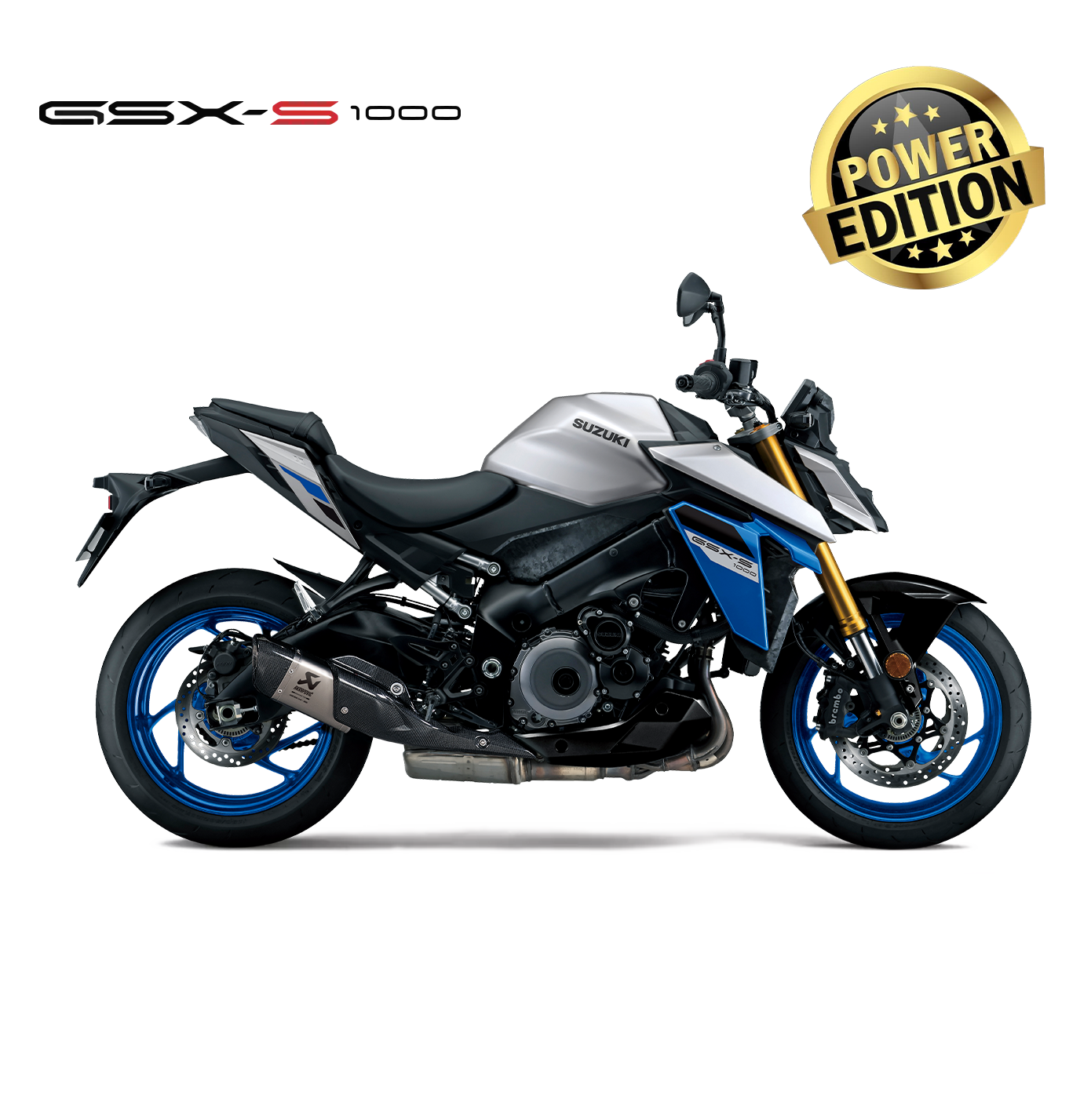 GSX-S1000 Power Edition Leicht. Kraftvoll. Unüberhörbar. Die GSX-S1000 Power Edition bringt pure Naked-Bike-Performance auf die Straße – kompromisslos, dynamisch und mit einem Sound, der unter die Haut geht. Der Akrapovič Slip-On Endschalldämpfer aus Titan ist serienmäßig mit an Bord und verleiht dem drehfreudigen Vierzylinder einen kraftvollen, kernigen Klang.